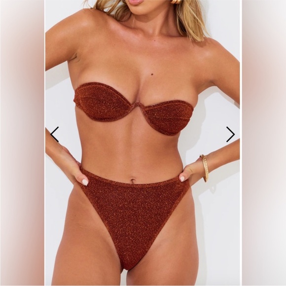 PrettyLittleThing Other - NWT Rust Glitter High Waist High Leg Bikini (top 14 & bottom 12)